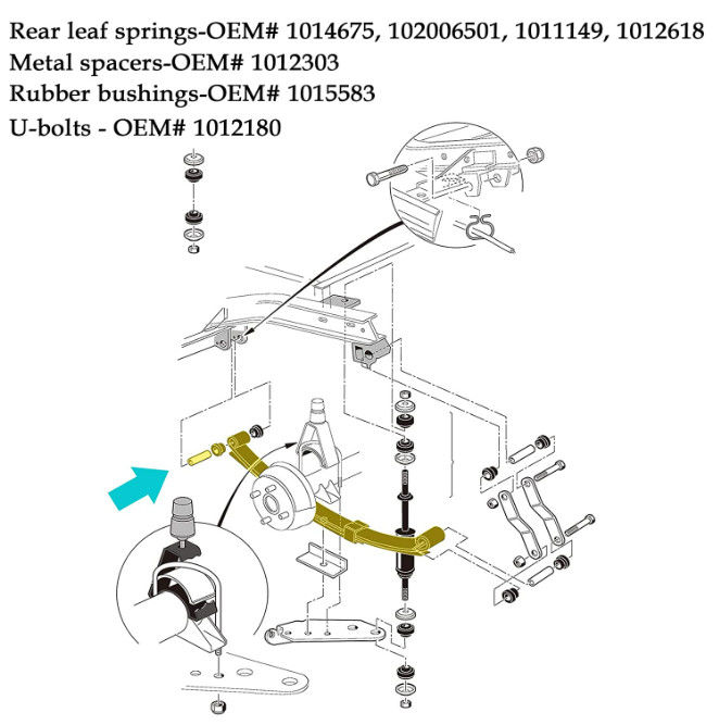 Schwergewichts-Rückseite 4 Blatt-Frühlings-Kit mit Buschings Ärmel für Club-Auto DS Golf-Wagen 1014675